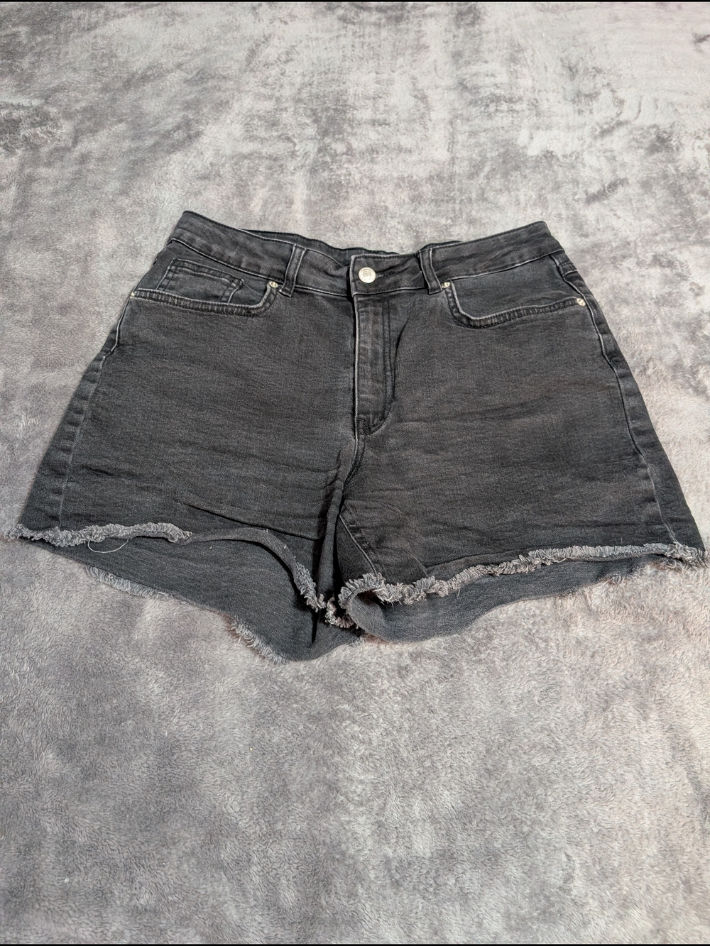 ASOS High-Rise Black Frayed Hem Denim Shorts for Women
